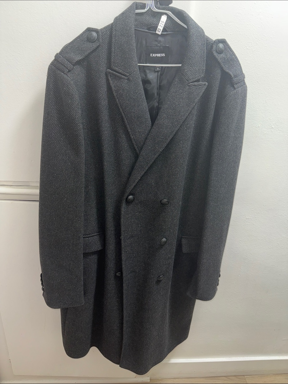 Express Men's Dark Gray Double-Breasted Pea Coat